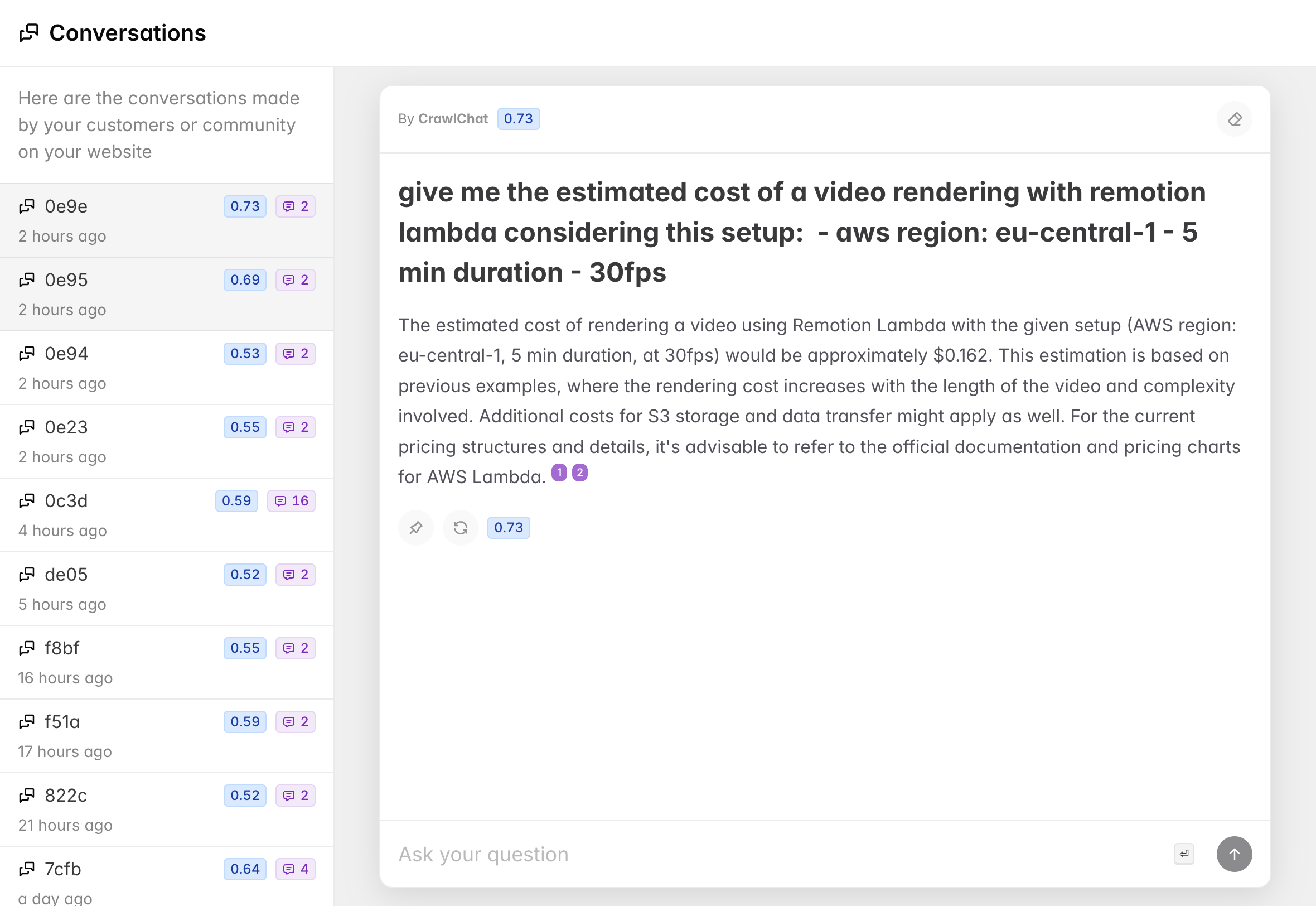 Conversations on CrawlChat