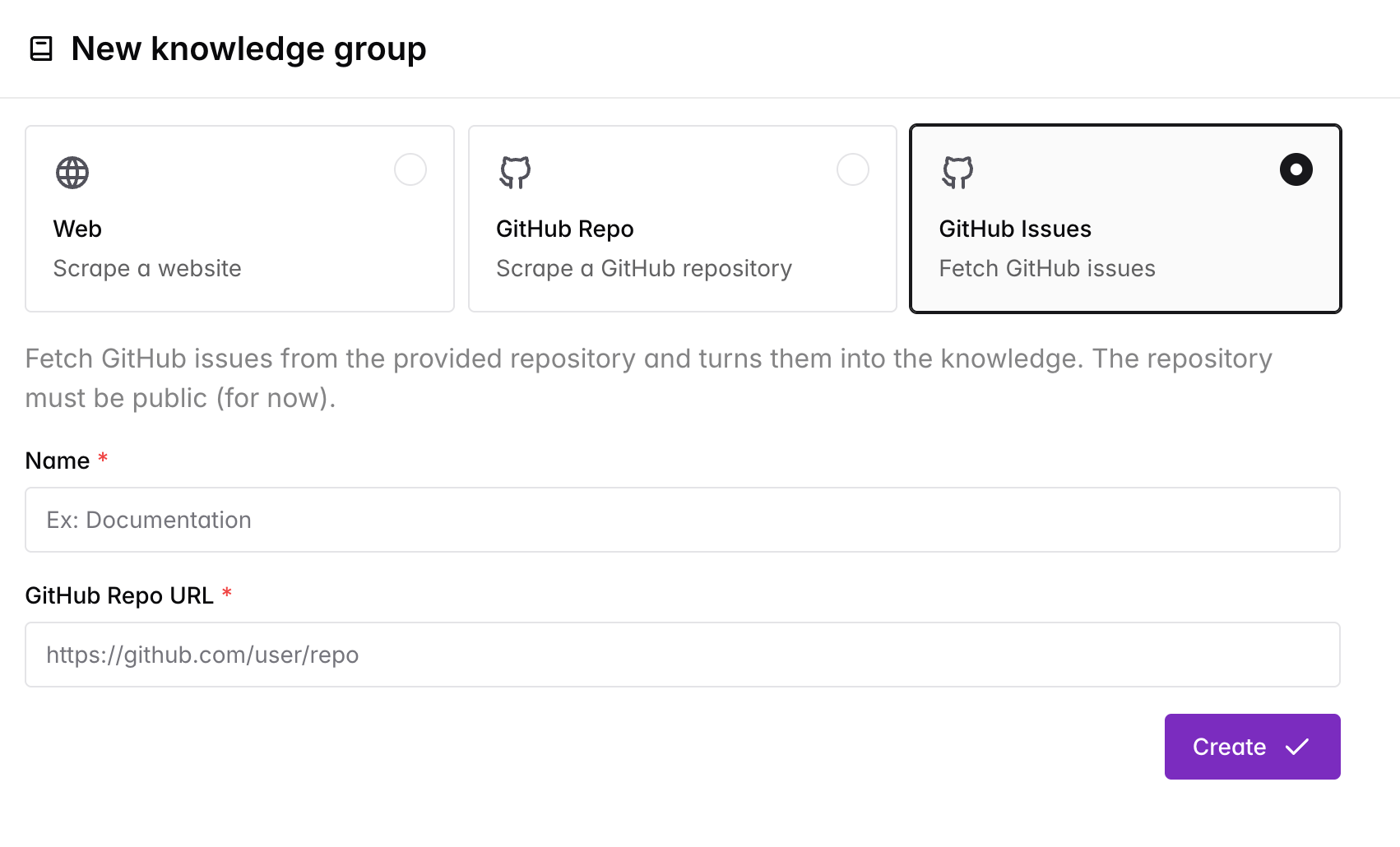 Github issues Knowledge group